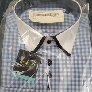 Doma Blue Dress Shirt with Gingham Check Pattern